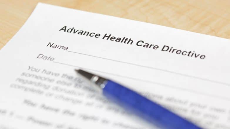 Advance Health Care Directive document and pen